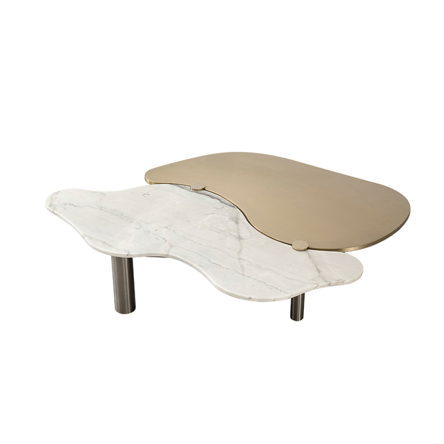 Licht luxe roestvrijstalen marmeren salontafel met dubbel verbindingsmateriaal 