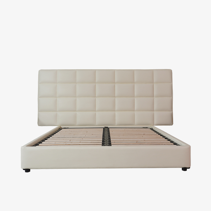 Modern minimalistisch wit kingsize lederen bedframe met hoofdeinde