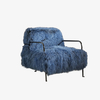 Luxe blauwe wollen fauteuil, enkele fauteuil met metalen frame