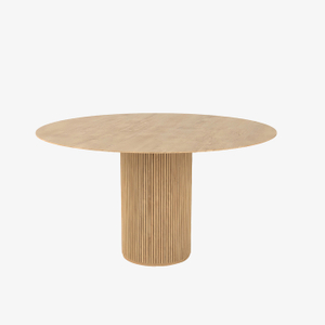 Moderne houten ronde eettafel met natuurlijk voetstuk