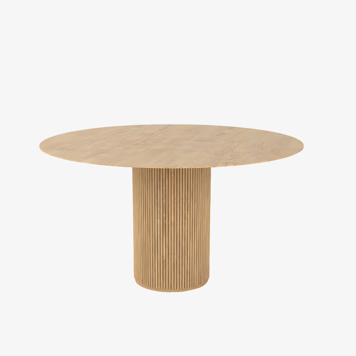 Moderne houten ronde eettafel met natuurlijk voetstuk