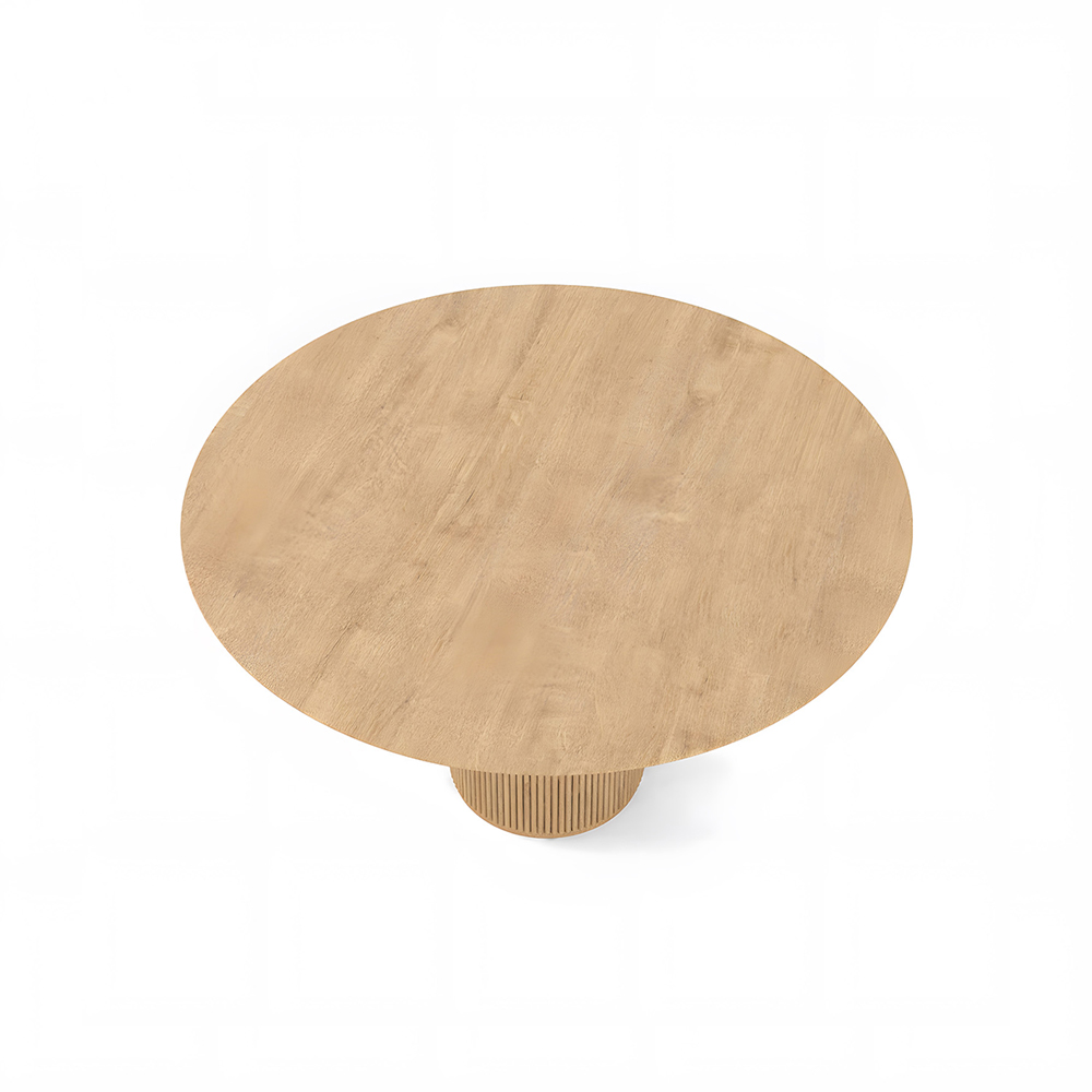 Moderne houten ronde eettafel met natuurlijk voetstuk