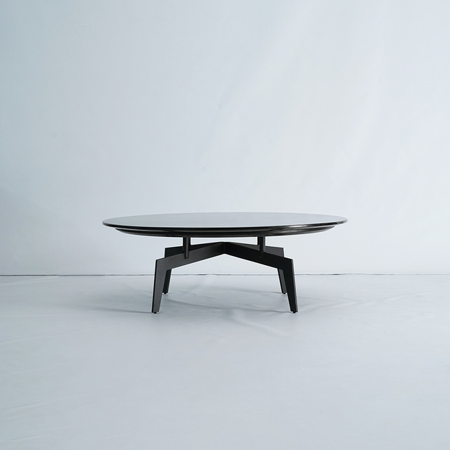 Midcentury moderne zwarte marmeren ronde salontafel voor de woonkamer