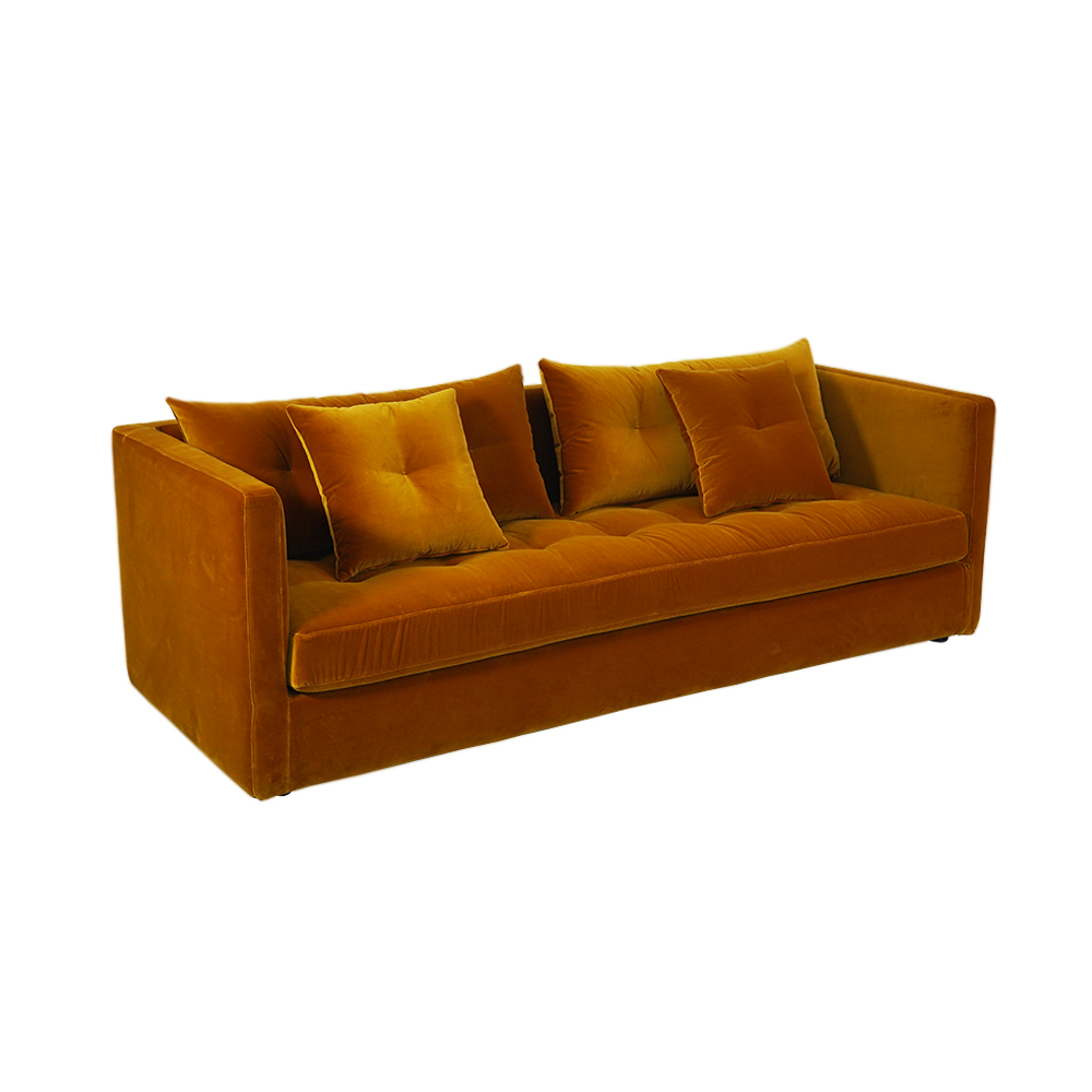 Moderne oranje fluwelen loveseat bank 3-zits voor woonkamermeubilair