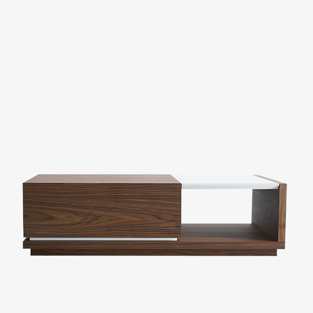 Minimalistische rekbare vierkante salontafel met opbergruimte voor binnenmeubilair