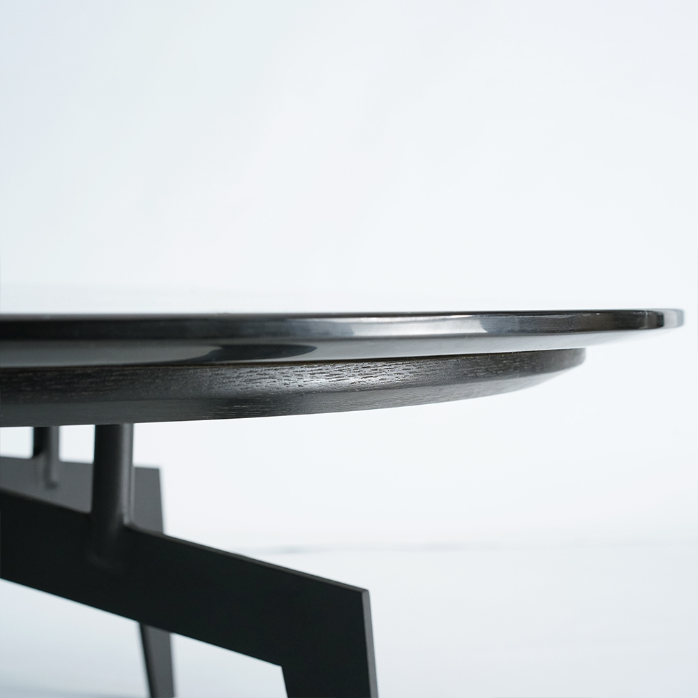 Midcentury moderne zwarte marmeren ronde salontafel voor de woonkamer