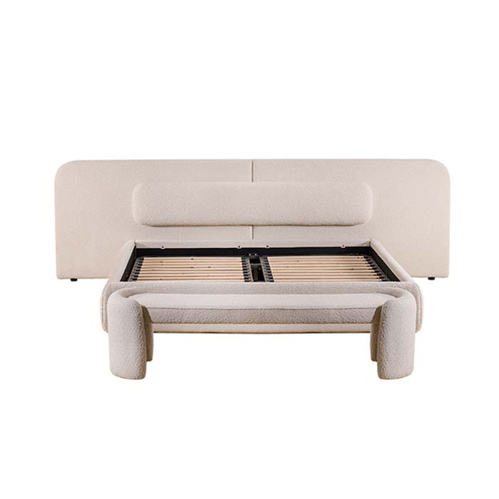 Modern luxe kingsize bed, houten frame met teddyfleece hoofdeinde 