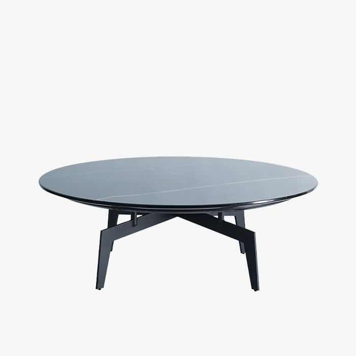 Midcentury moderne zwarte marmeren ronde salontafel voor de woonkamer