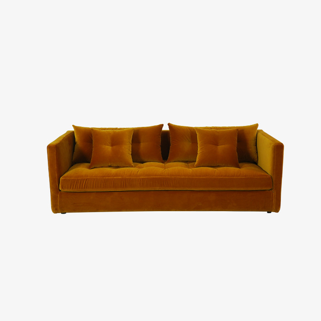 Moderne oranje fluwelen loveseat bank 3-zits voor woonkamermeubilair