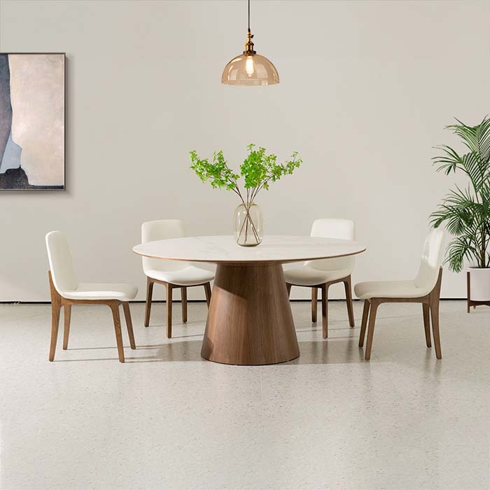 Moderne wit lederen gestoffeerde eetkamerstoelen met houten frame