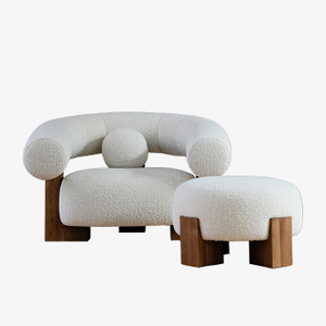 Moderne teddyfleece gestoffeerde fauteuil met poef 