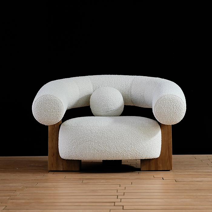 Moderne teddyfleece gestoffeerde fauteuil met poef 